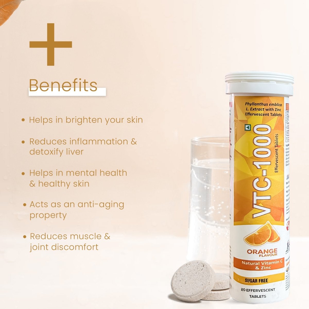 VTC 1000 , VITAMIN C EFFERVESCENT TABLETS, 15 PCS - DGCOSMETICO