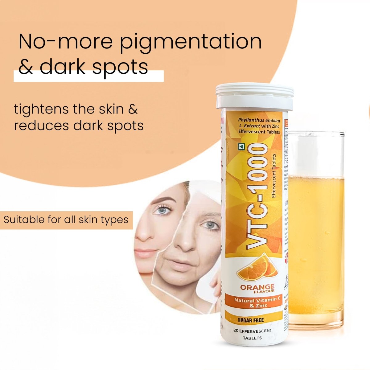 VTC 1000 , VITAMIN C EFFERVESCENT TABLETS, 15 PCS - DGCOSMETICO